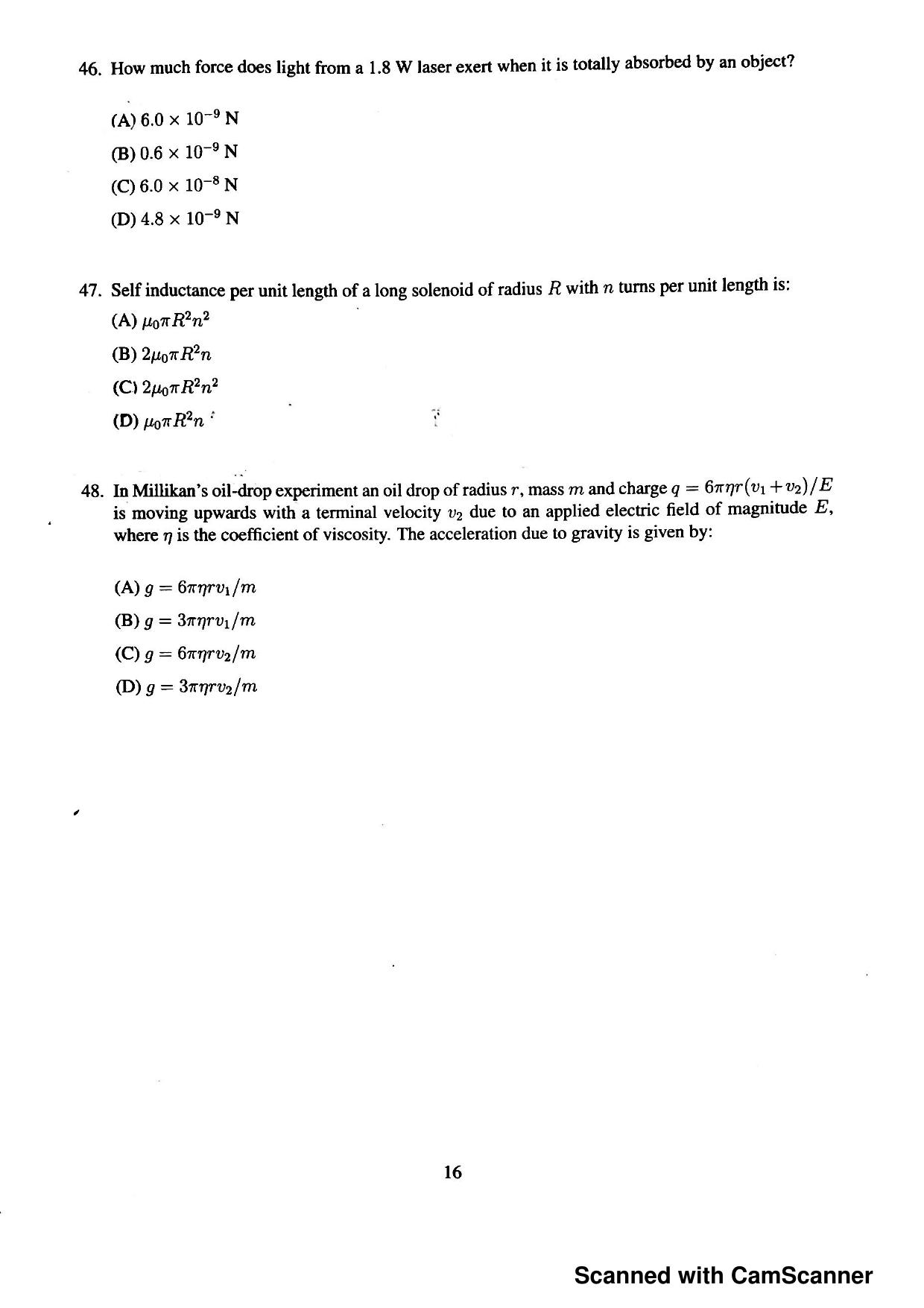 JEST 2016 Physics Question Paper with Answer key - Page 14