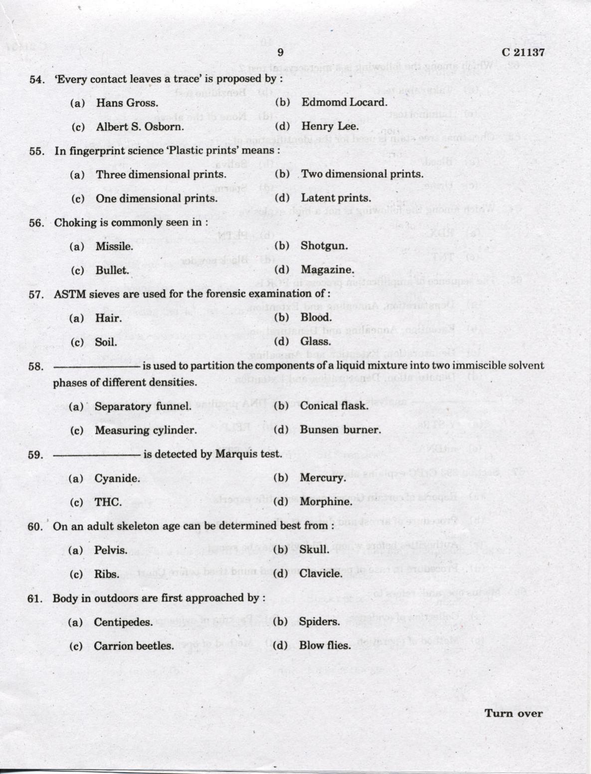 CUCAT 2022 M.Sc Forensic Science Question Paper - Page 9