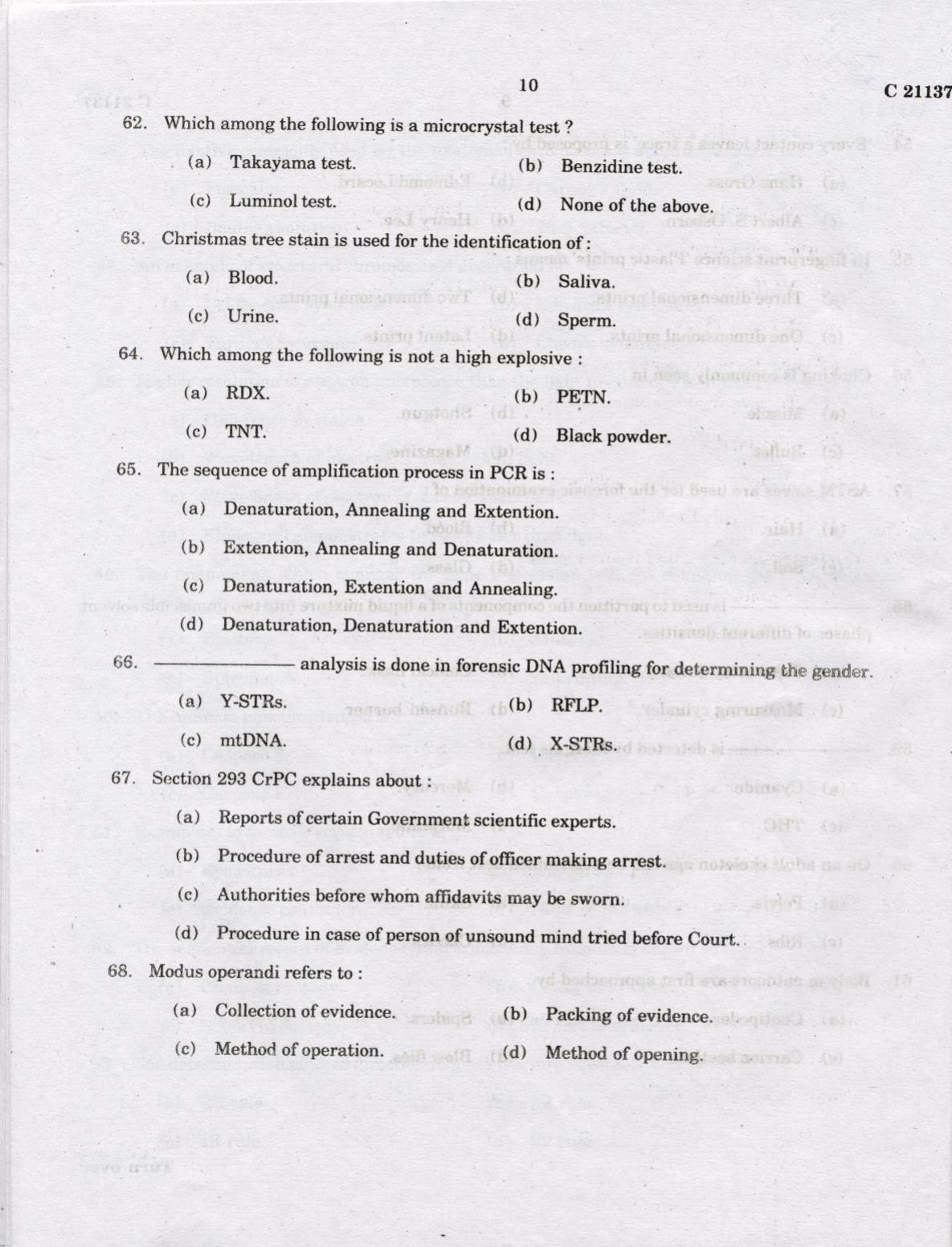 CUCAT 2022 M.Sc Forensic Science Question Paper - Page 10