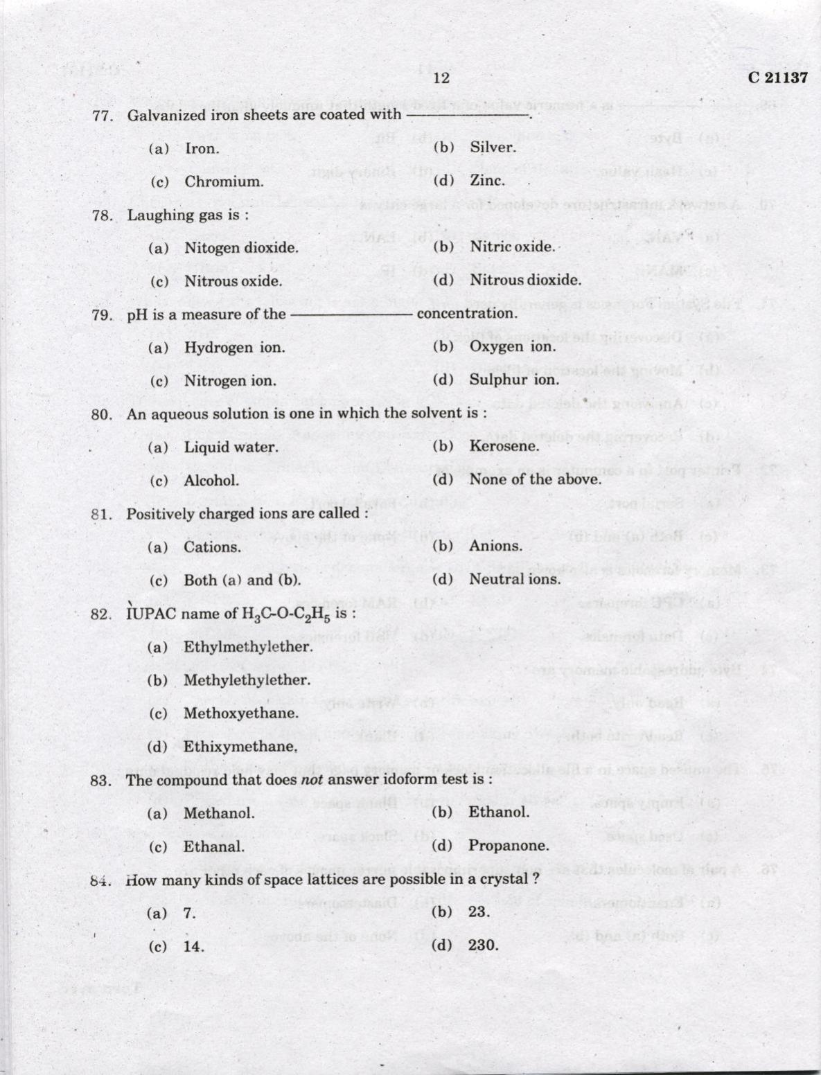 CUCAT 2022 M.Sc Forensic Science Question Paper - Page 12