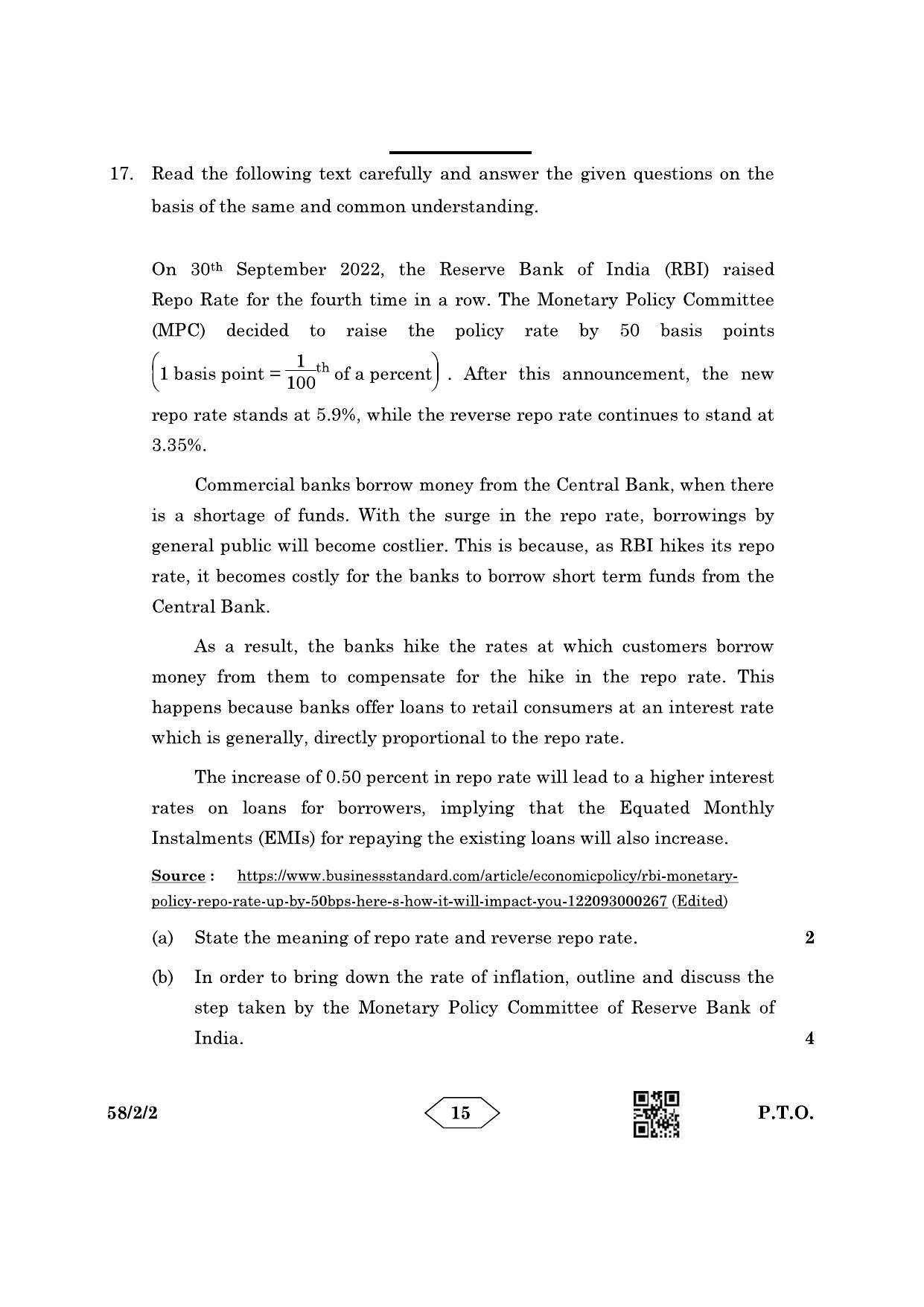 CBSE Class 12 58-2-2 Economics 2023 Question Paper - Page 15