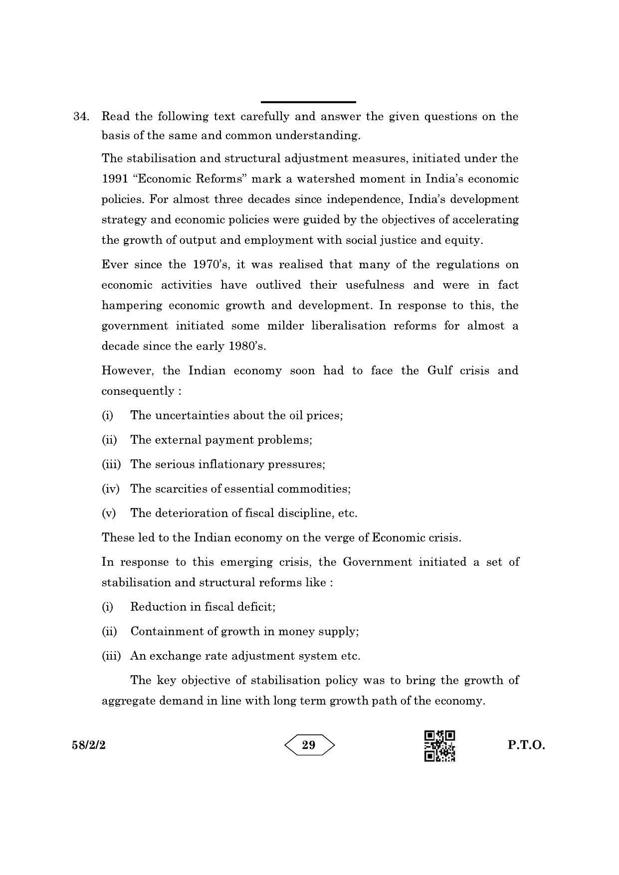 CBSE Class 12 58-2-2 Economics 2023 Question Paper - Page 29