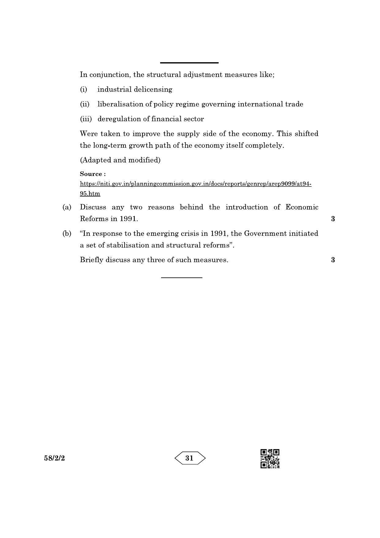 CBSE Class 12 58-2-2 Economics 2023 Question Paper - Page 31