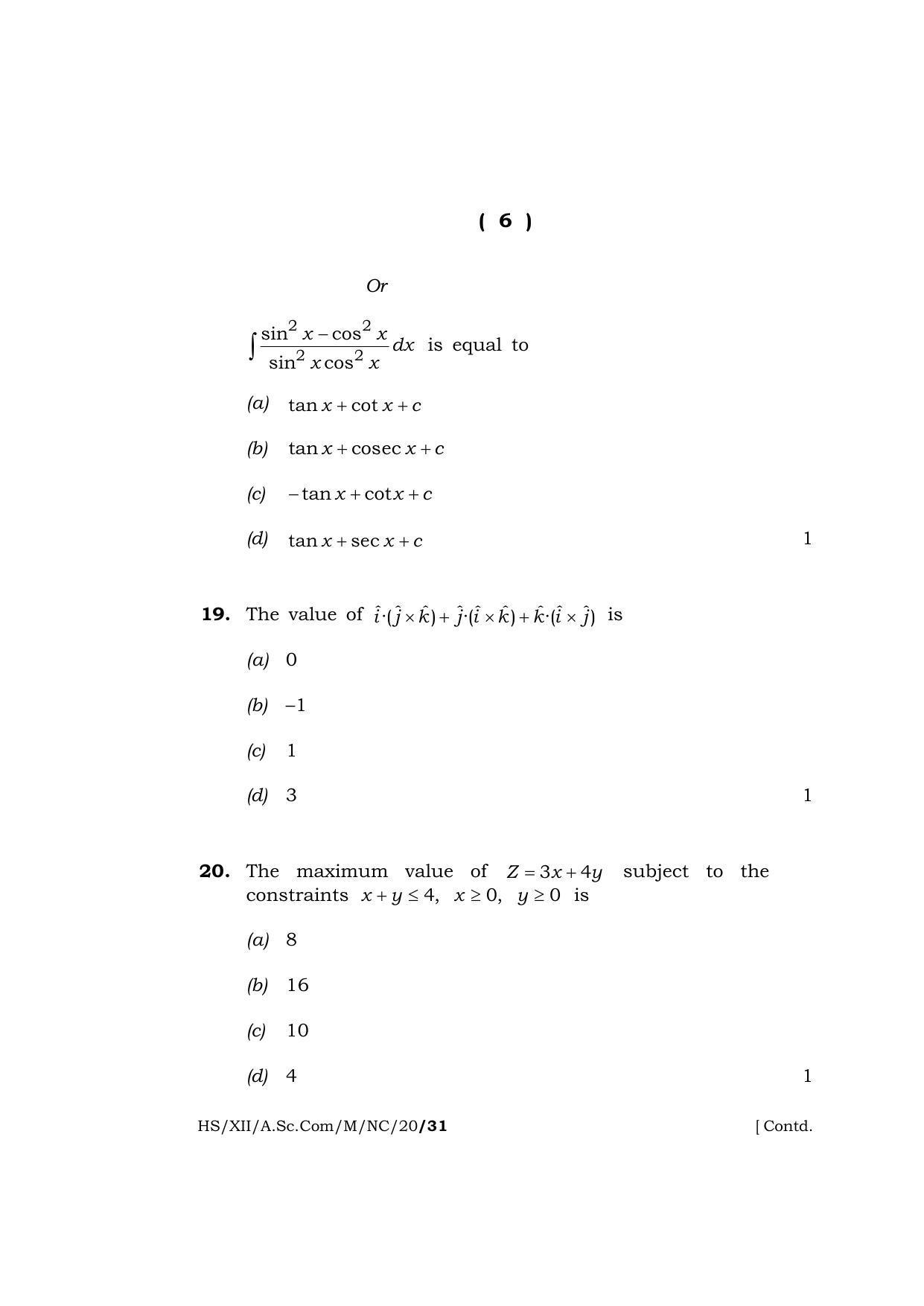 Meghalaya Board (MBOSE) Class 12 MATHEMATICS 2020 Question Paper - Page 6