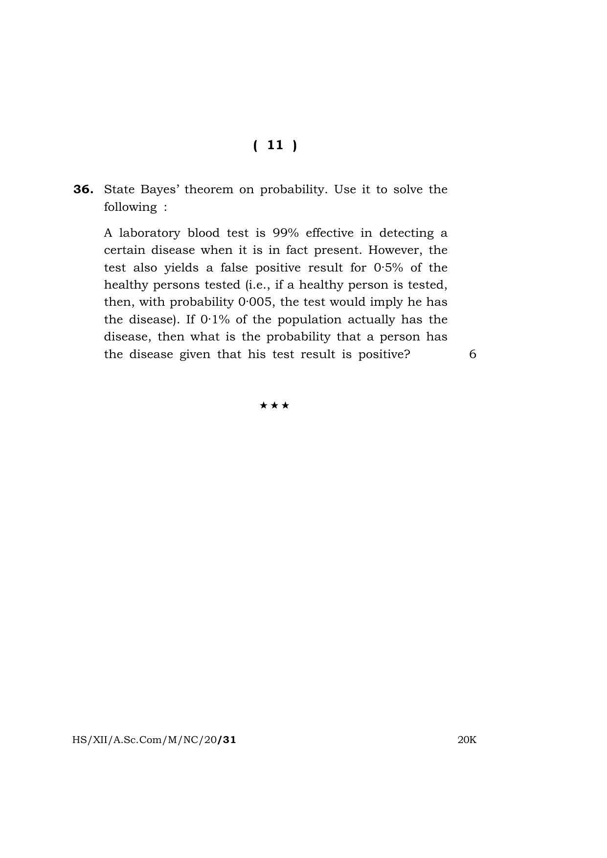 Meghalaya Board (MBOSE) Class 12 MATHEMATICS 2020 Question Paper - Page 11