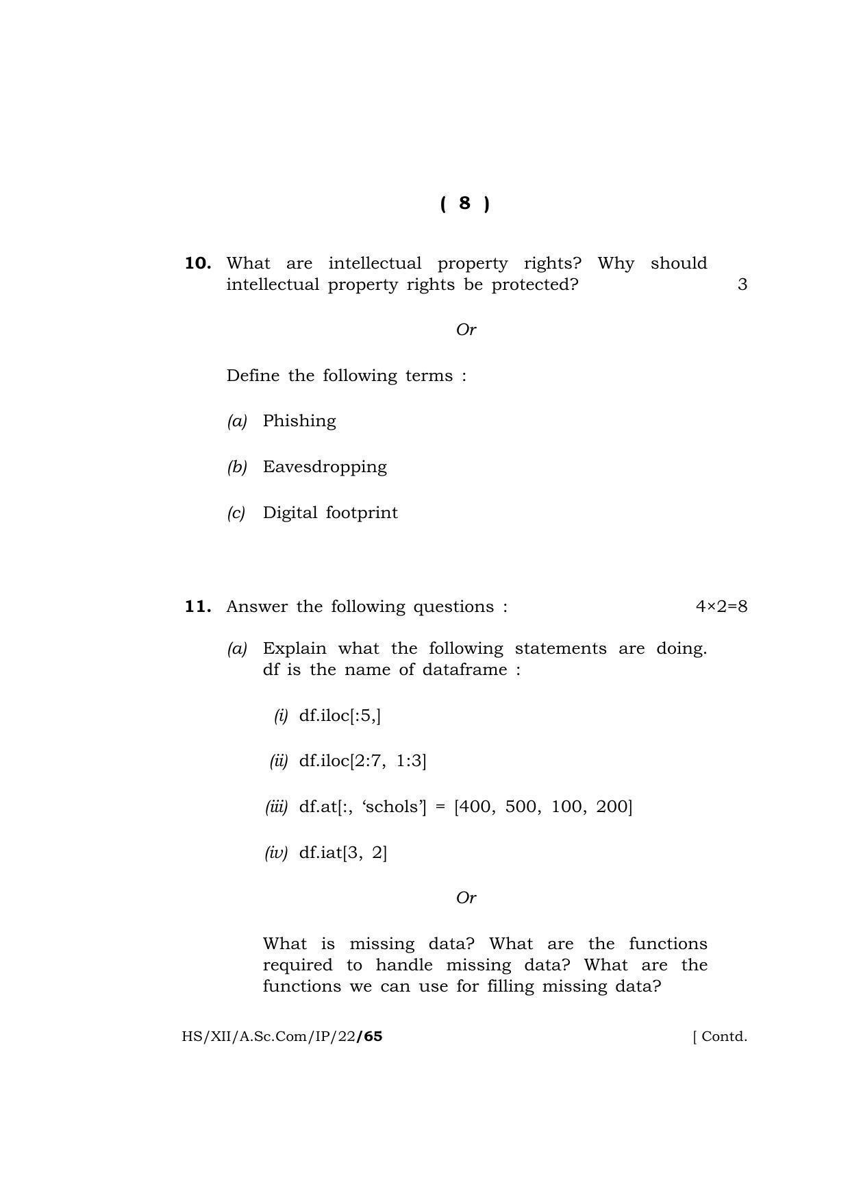 Meghalaya Board (MBOSE) Class 12 INFORMATICS PRACTICES  (HS-XII-A-Sc-Com-IP-22) 2022 Question Paper - Page 8