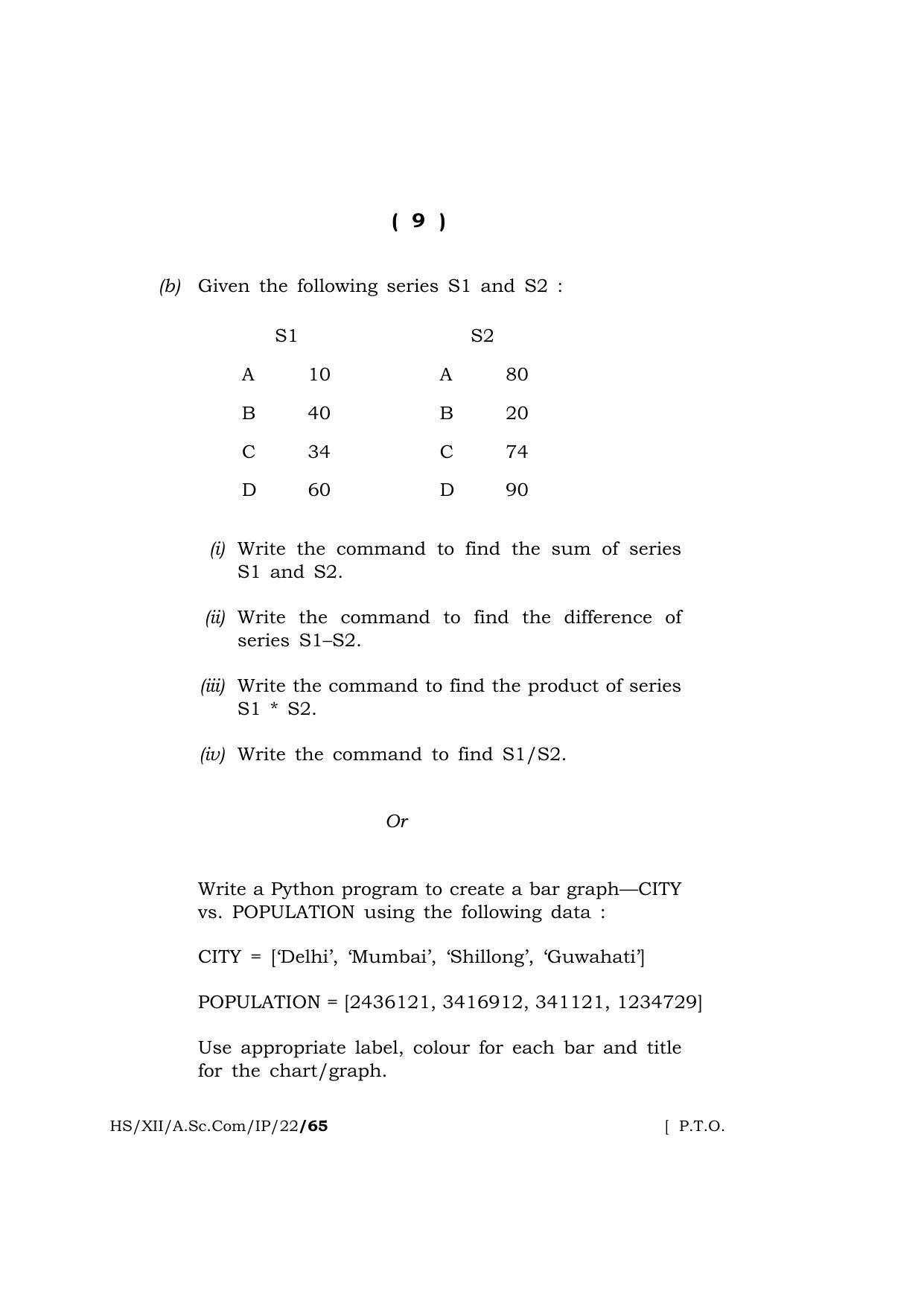 Meghalaya Board (MBOSE) Class 12 INFORMATICS PRACTICES  (HS-XII-A-Sc-Com-IP-22) 2022 Question Paper - Page 9