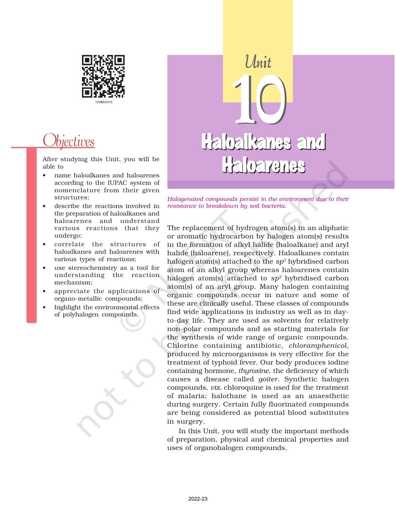 NCERT Book for Class 12 Chemistry Chapter 10 Haloalkanes and Haloarenes - Page 1