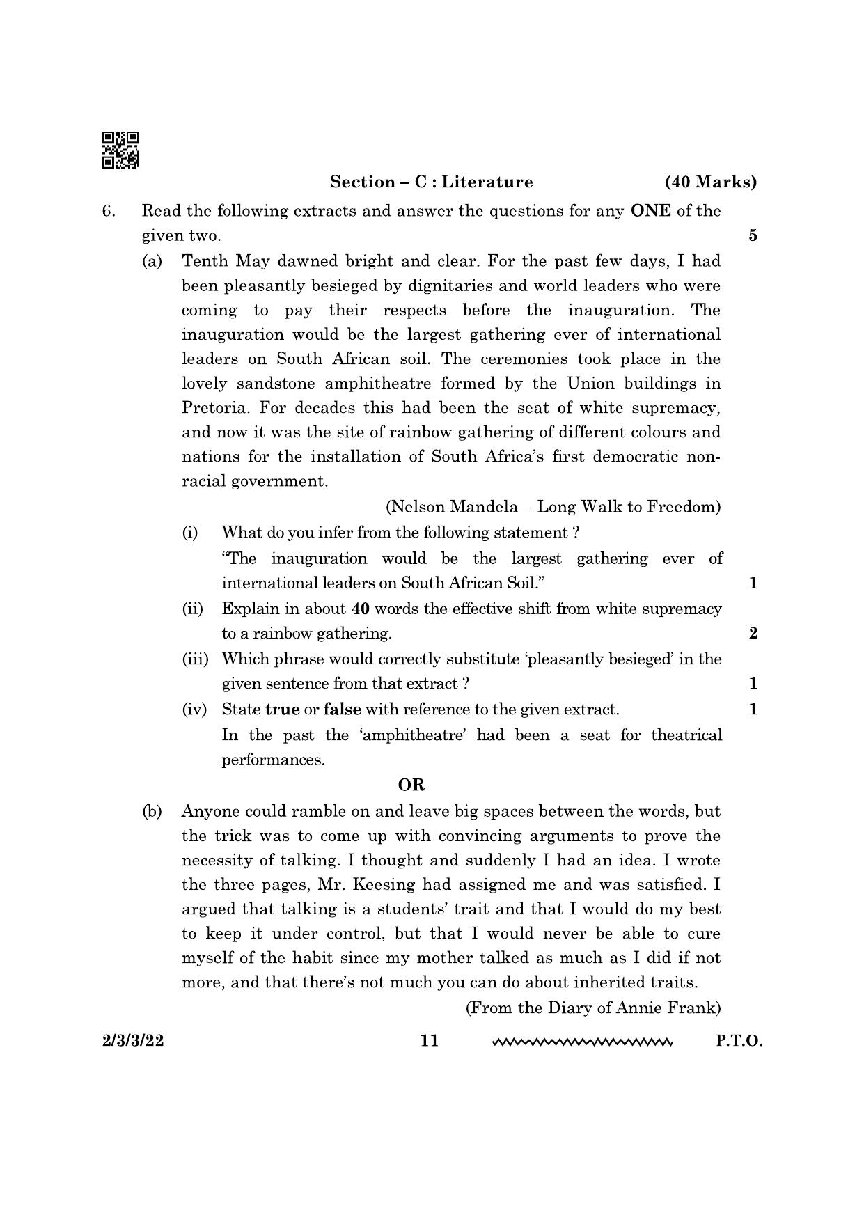 CBSE Class 10 2-3-3 English Literature 2024 Question Paper - Page 11