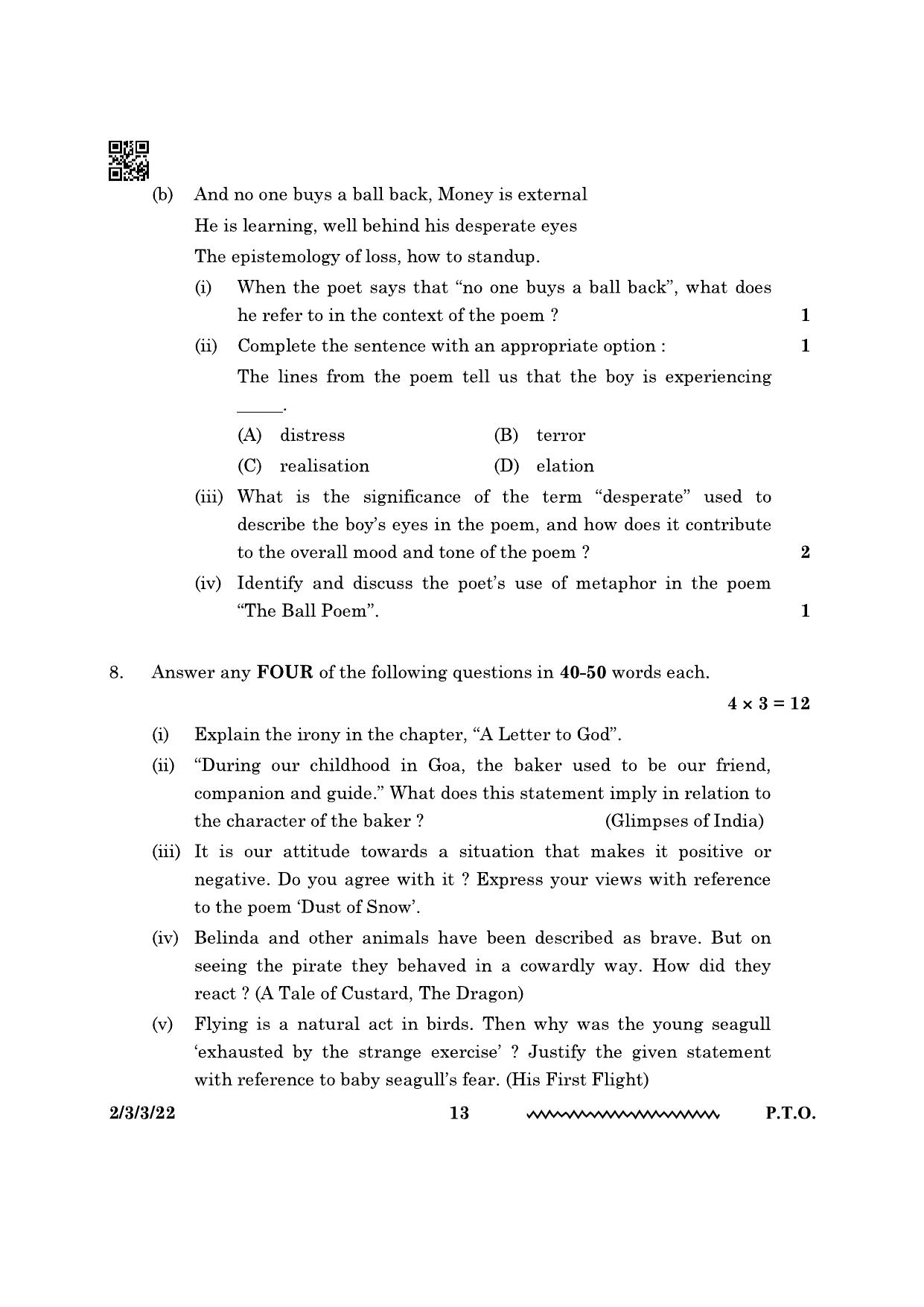 CBSE Class 10 2-3-3 English Literature 2024 Question Paper - Page 13