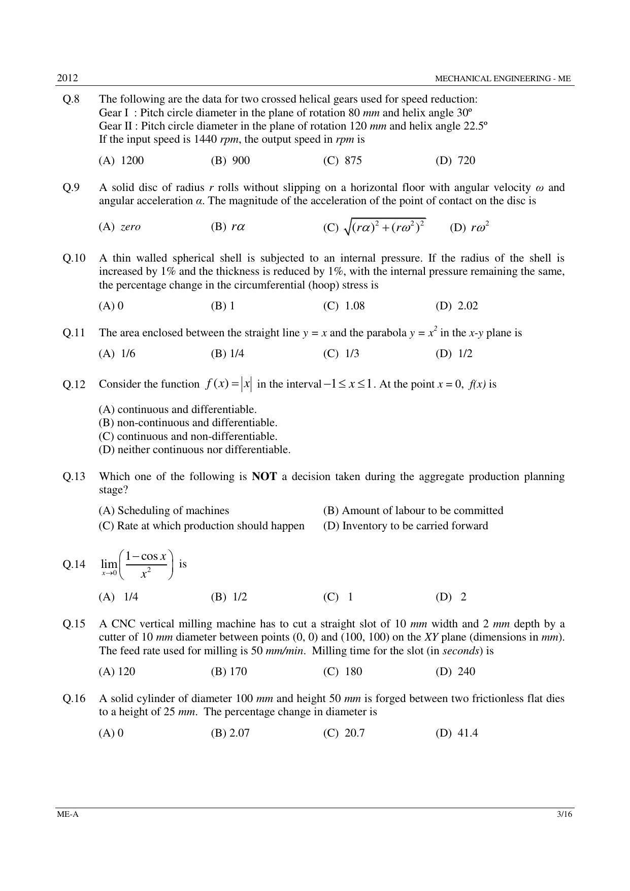 GATE 2012 Mechanical Engineering (ME) Question Paper with Answer Key - Page 3