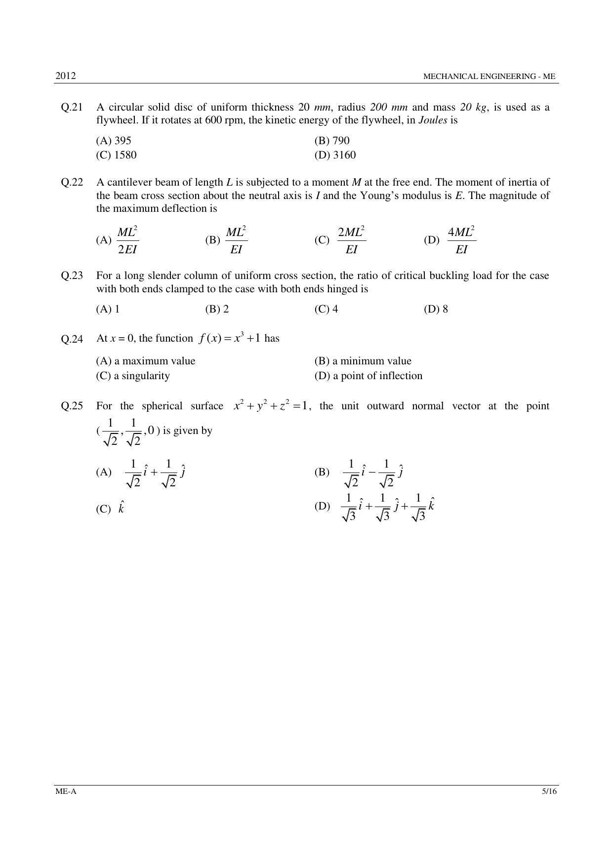 GATE 2012 Mechanical Engineering (ME) Question Paper with Answer Key - Page 5