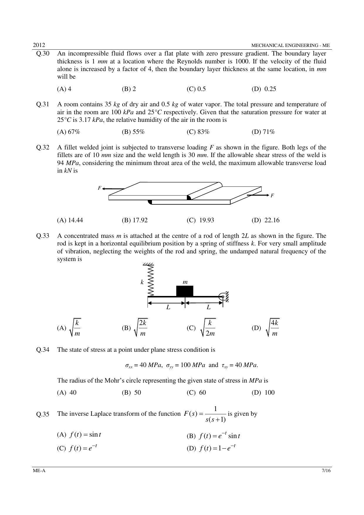 GATE 2012 Mechanical Engineering (ME) Question Paper with Answer Key - Page 7
