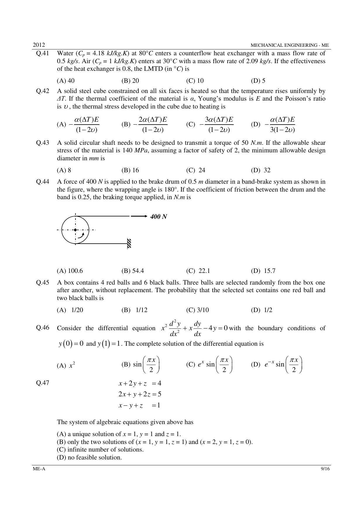 GATE 2012 Mechanical Engineering (ME) Question Paper with Answer Key - Page 9