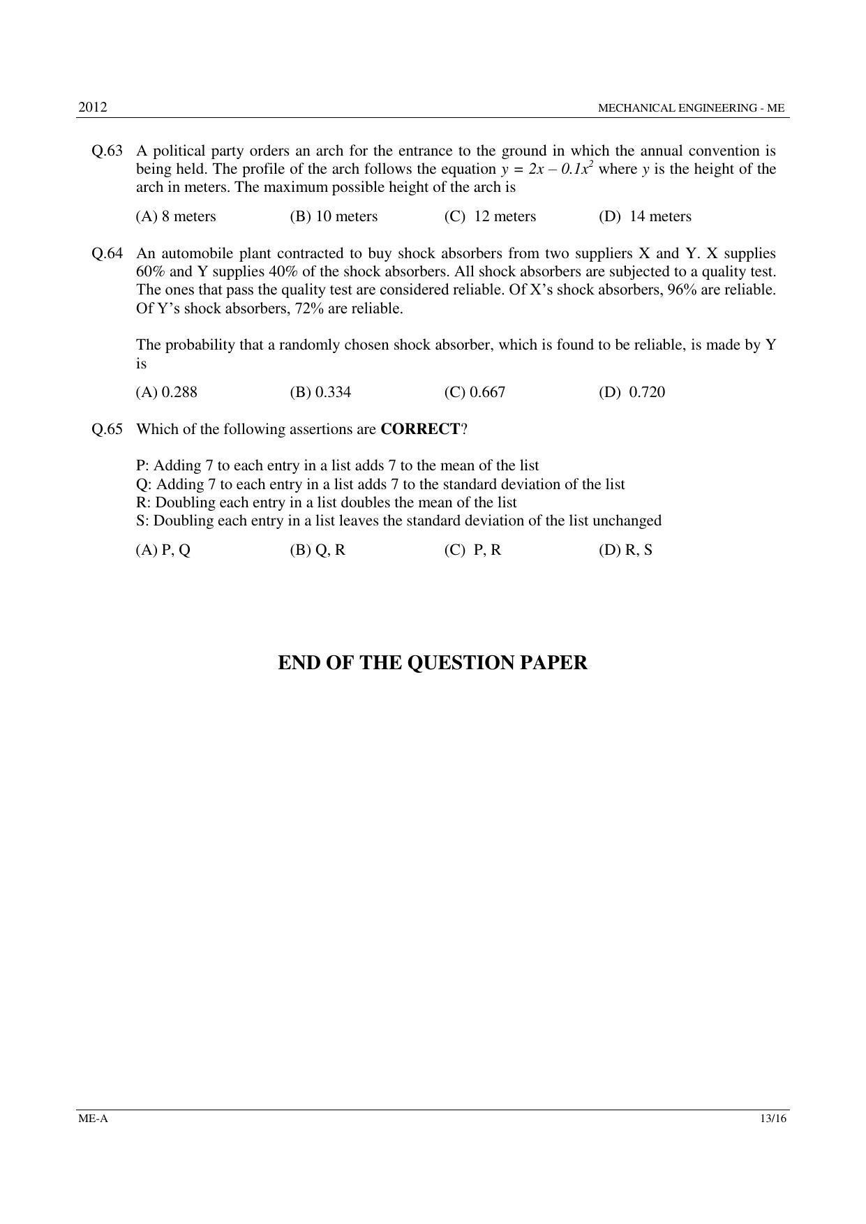 GATE 2012 Mechanical Engineering (ME) Question Paper with Answer Key - Page 13
