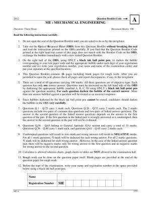 GATE 2012 Mechanical Engineering (ME) Question Paper with Answer Key
