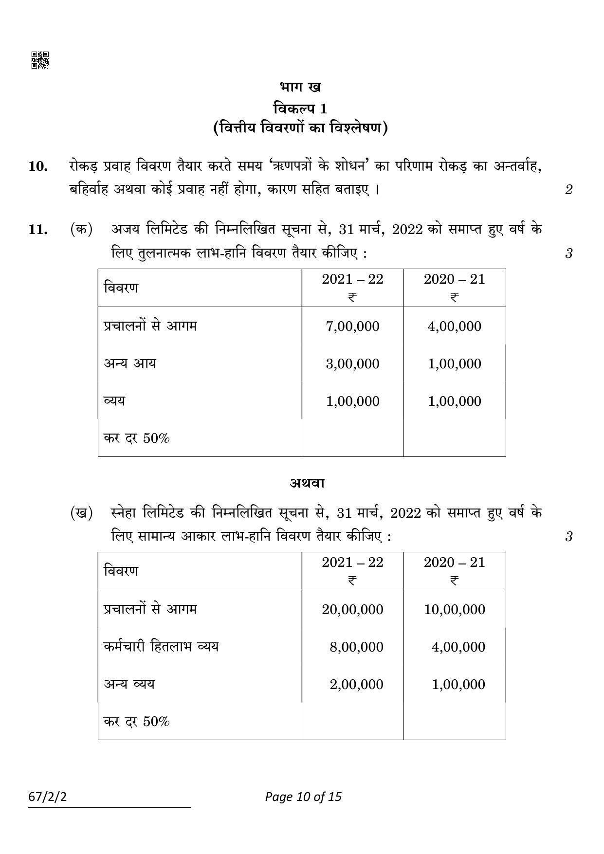 CBSE Class 12 67-2-2 Accountancy 2022 Question Paper - Page 10