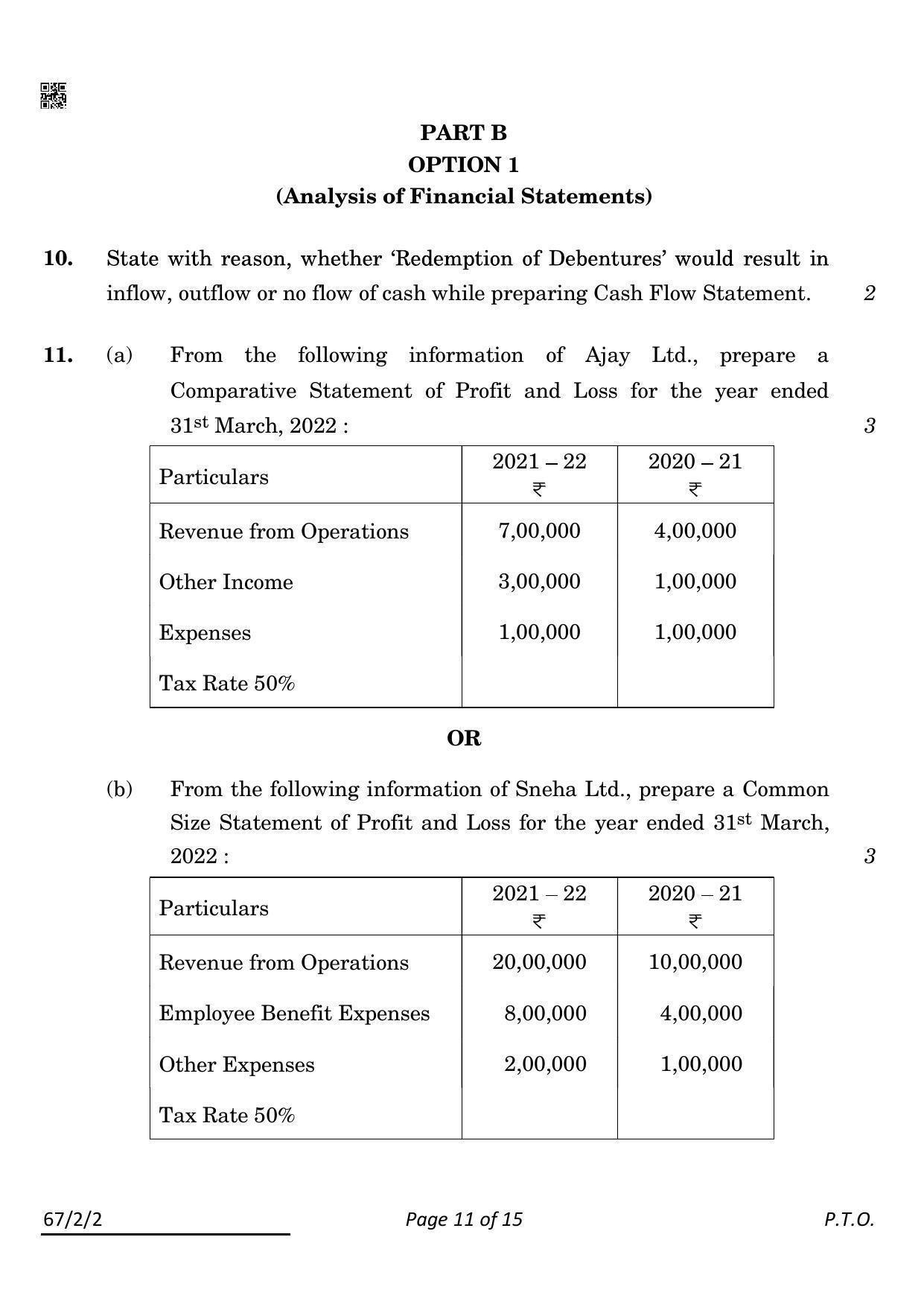 CBSE Class 12 67-2-2 Accountancy 2022 Question Paper - Page 11