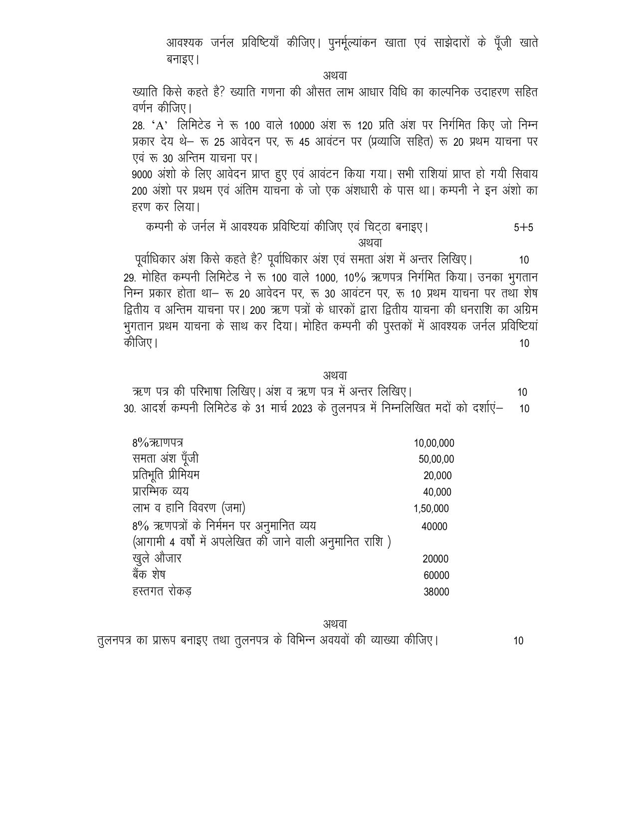 UP Board Class 12 Commerce (Bahikhata and Lekhasastra) Hindi Model Papers 2024 - Page 3