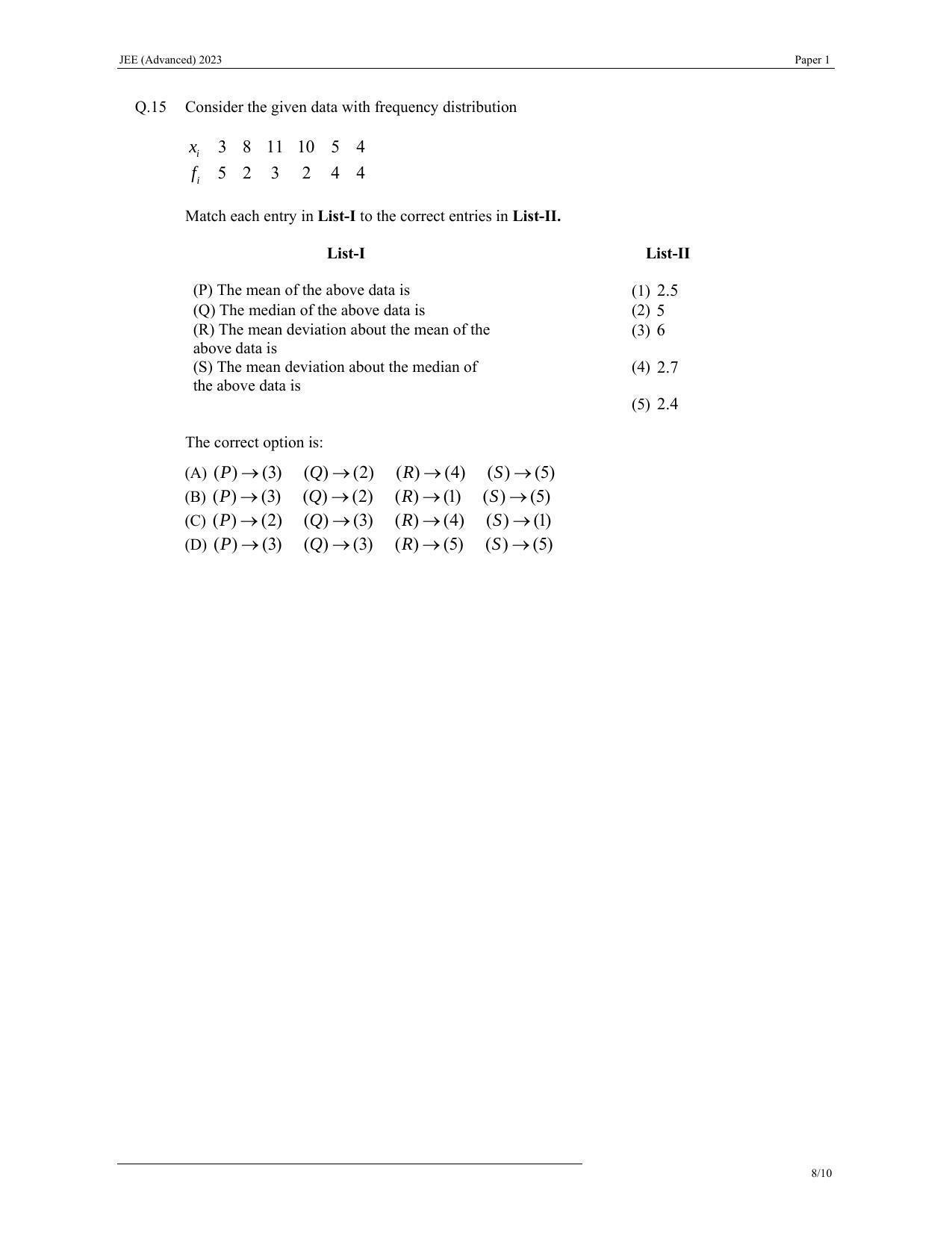 JEE (Advanced) 2023 Paper I - Mathematics Question Paper - Page 8