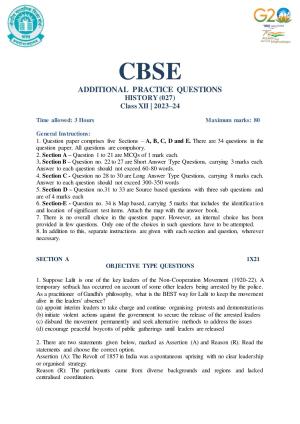CBSE Class 12 History SET 1 Practice Questions 2023-24