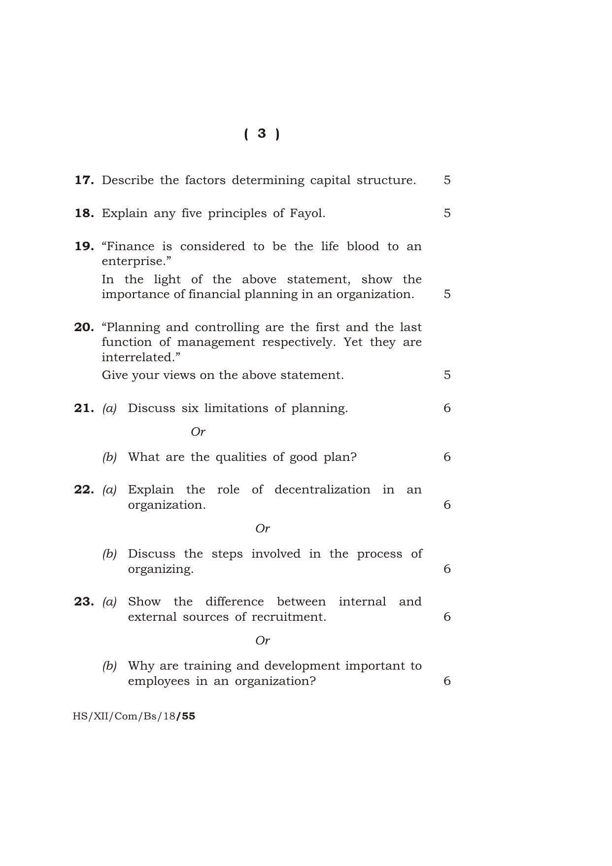Meghalaya Board (MBOSE) Class 12 BUSINESS STUDIES 2018 Question Paper - Page 3