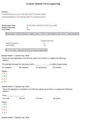 GATE 2015 Ecology and Evolution (EY) Question Paper with Answer Key