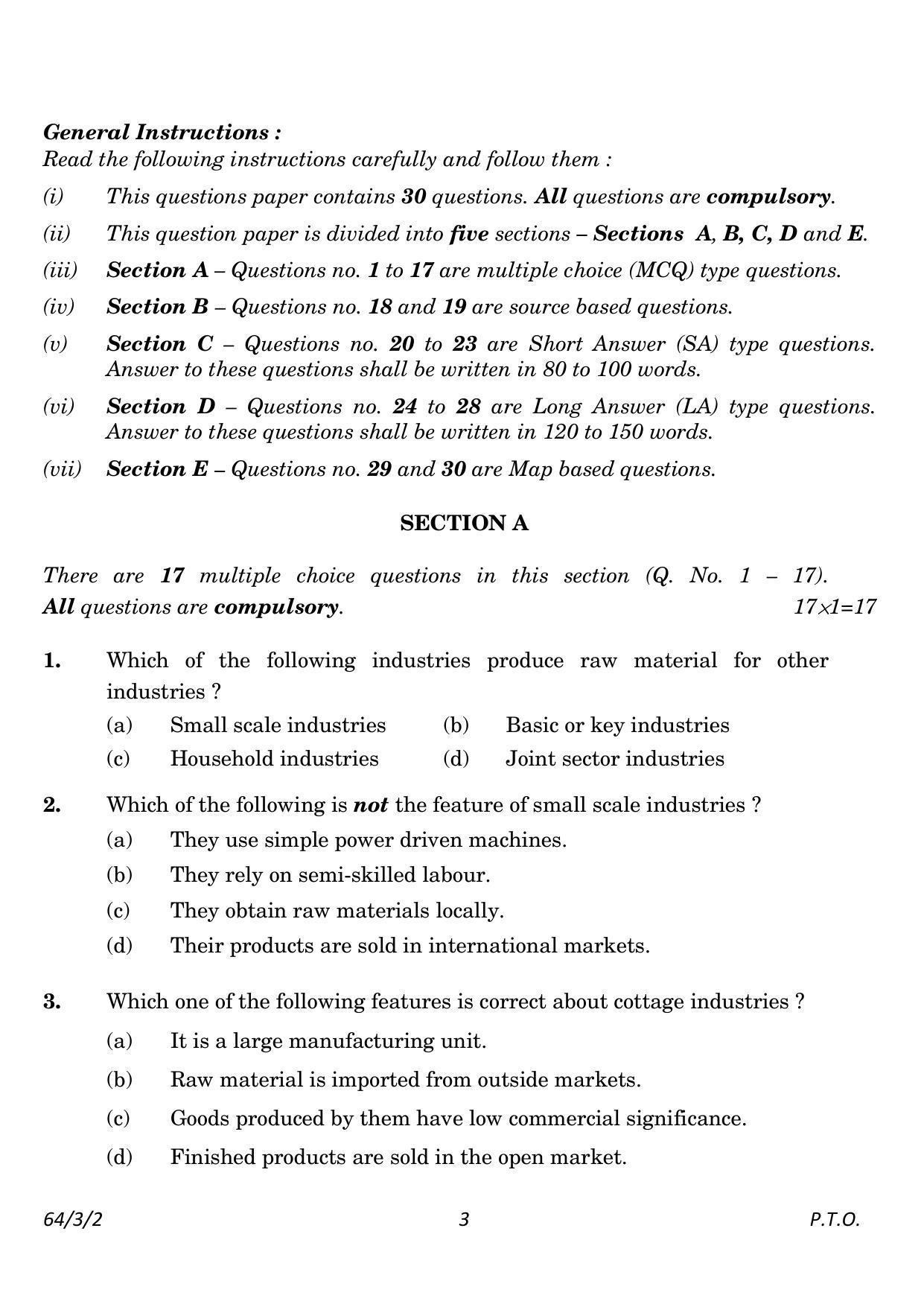 CBSE Class 12 64-3-2 Geography 2023 Question Paper - Page 3