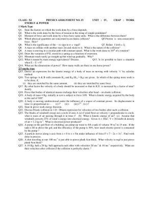 CBSE Worksheets for Class 11 Physics Assignment 12