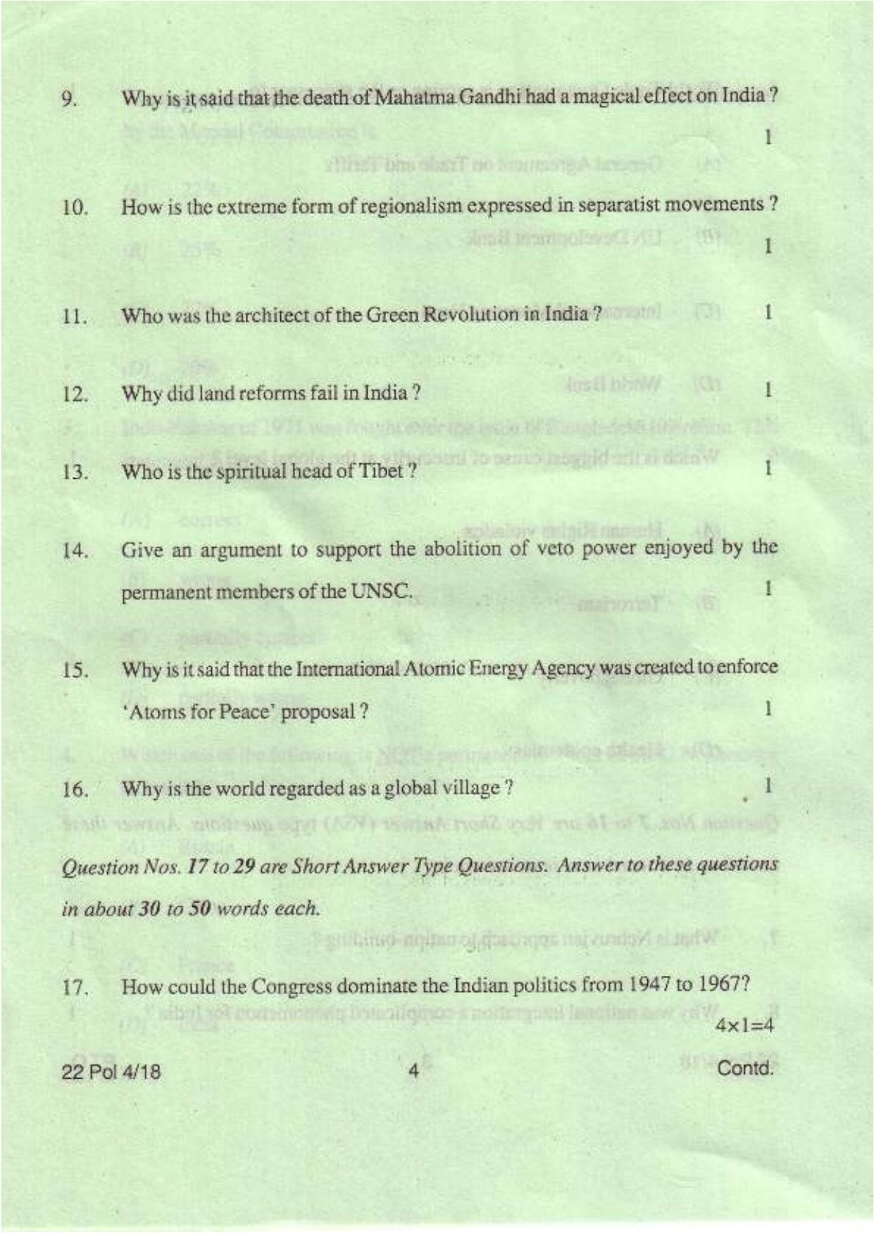 COHSEM Class 12 Political Science 2018 Question Papers - Page 4