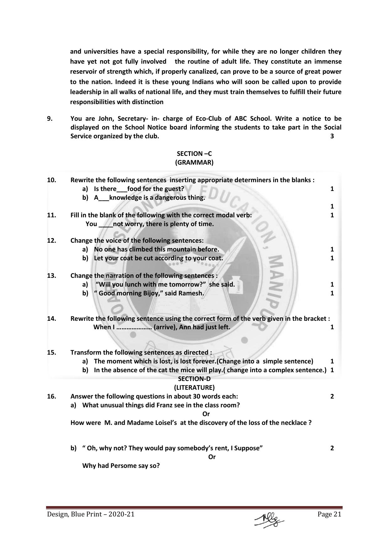 Manipur Board HSLC Model Paper (All Subjects) - Page 21