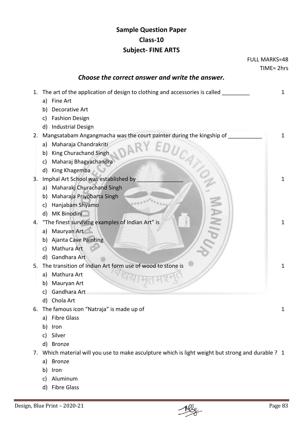 Manipur Board HSLC Model Paper (All Subjects) - Page 83