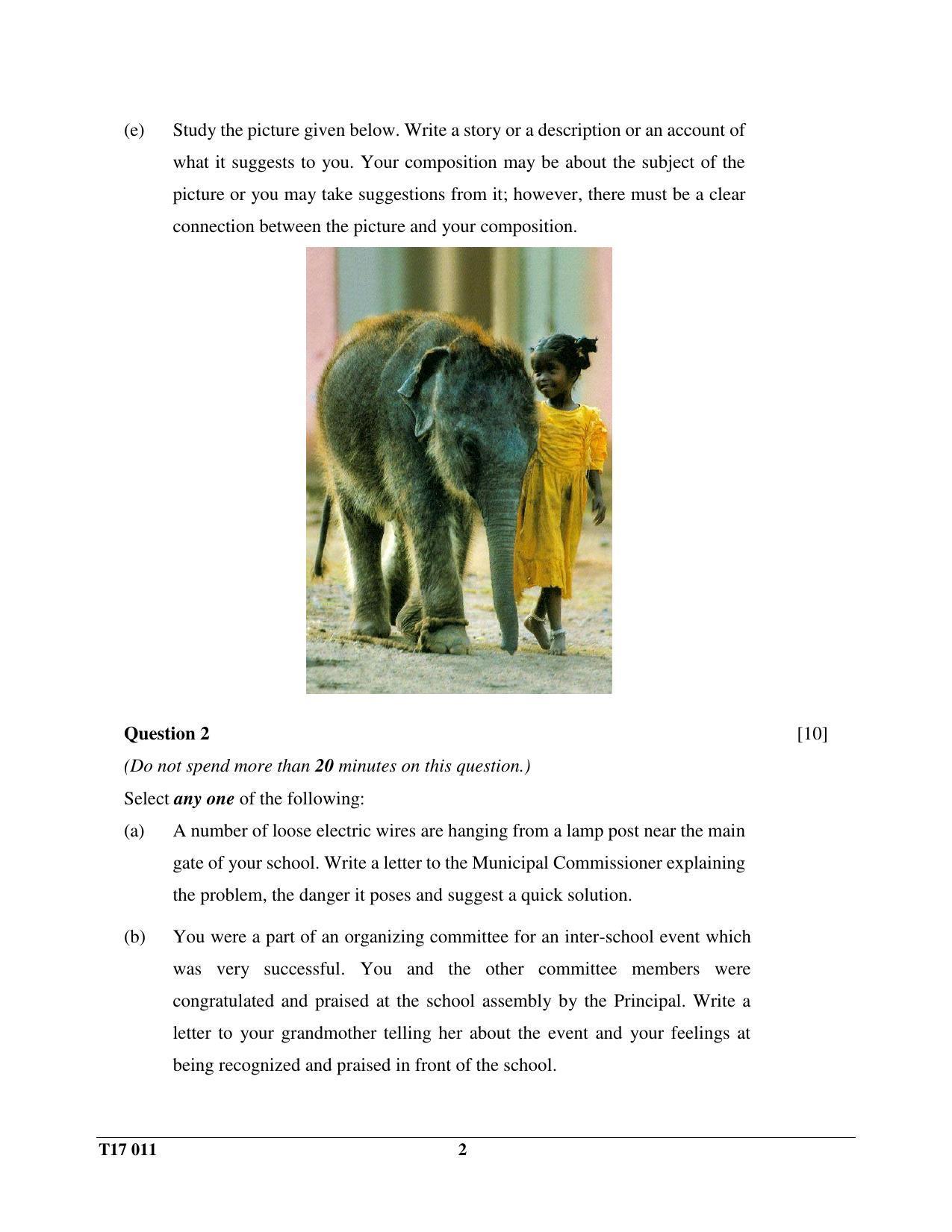 ICSE Class 10 English Paper I (ENGLISH LANGUAGE)  2017 Question Paper - Page 2