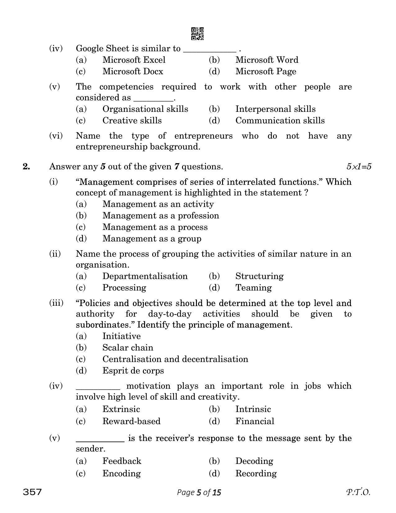 CBSE Class 12 Business Administration (Compartment) 2023 Question Paper - Page 5