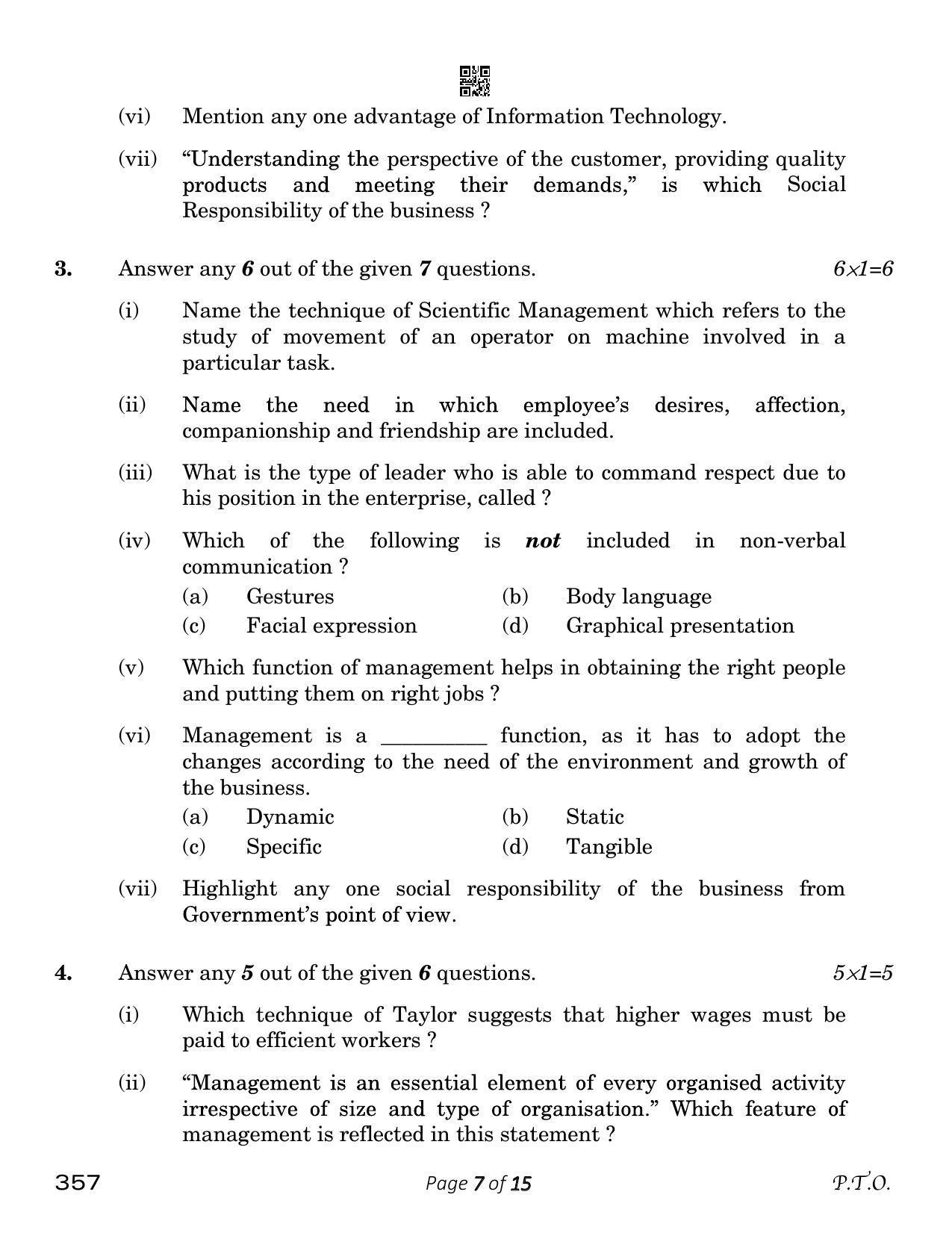 CBSE Class 12 Business Administration (Compartment) 2023 Question Paper - Page 7
