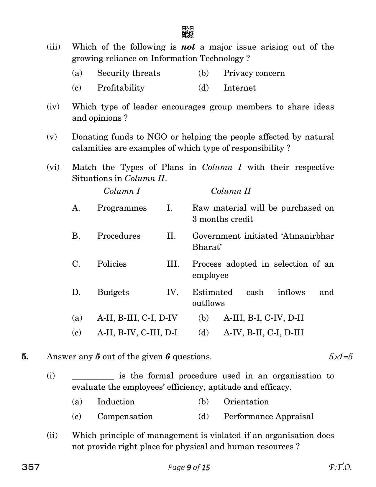 CBSE Class 12 Business Administration (Compartment) 2023 Question Paper - Page 9