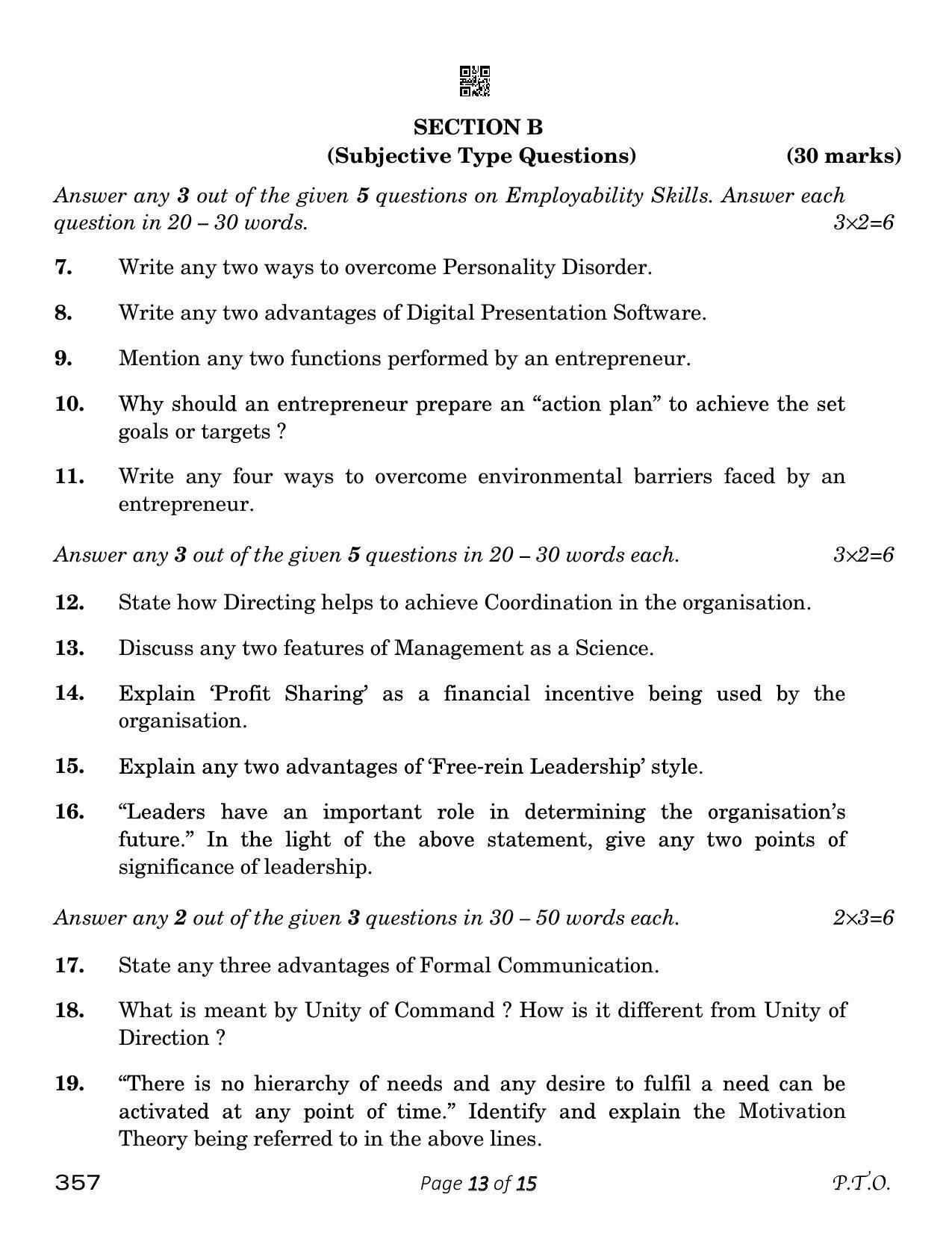 CBSE Class 12 Business Administration (Compartment) 2023 Question Paper - Page 13