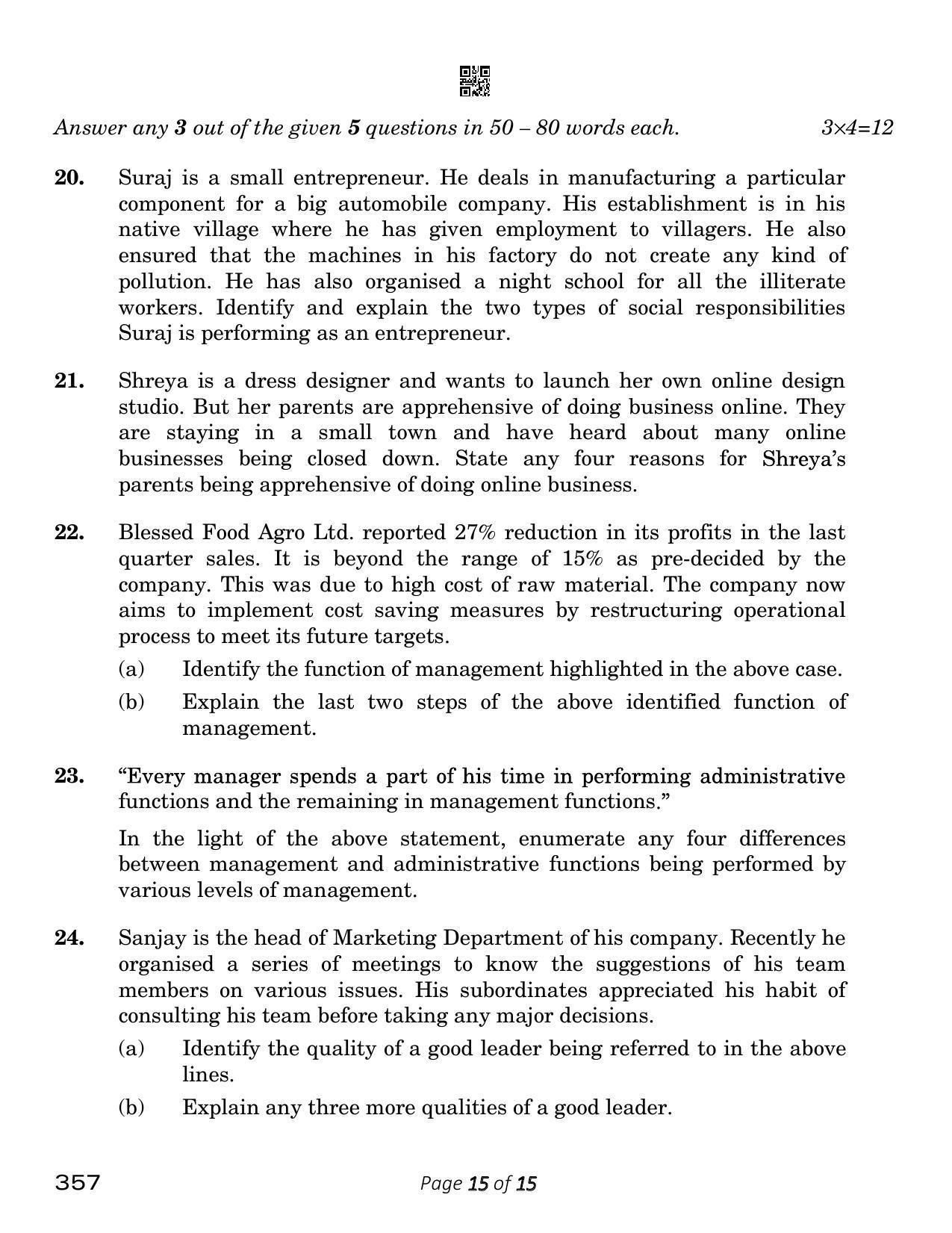 CBSE Class 12 Business Administration (Compartment) 2023 Question Paper - Page 15