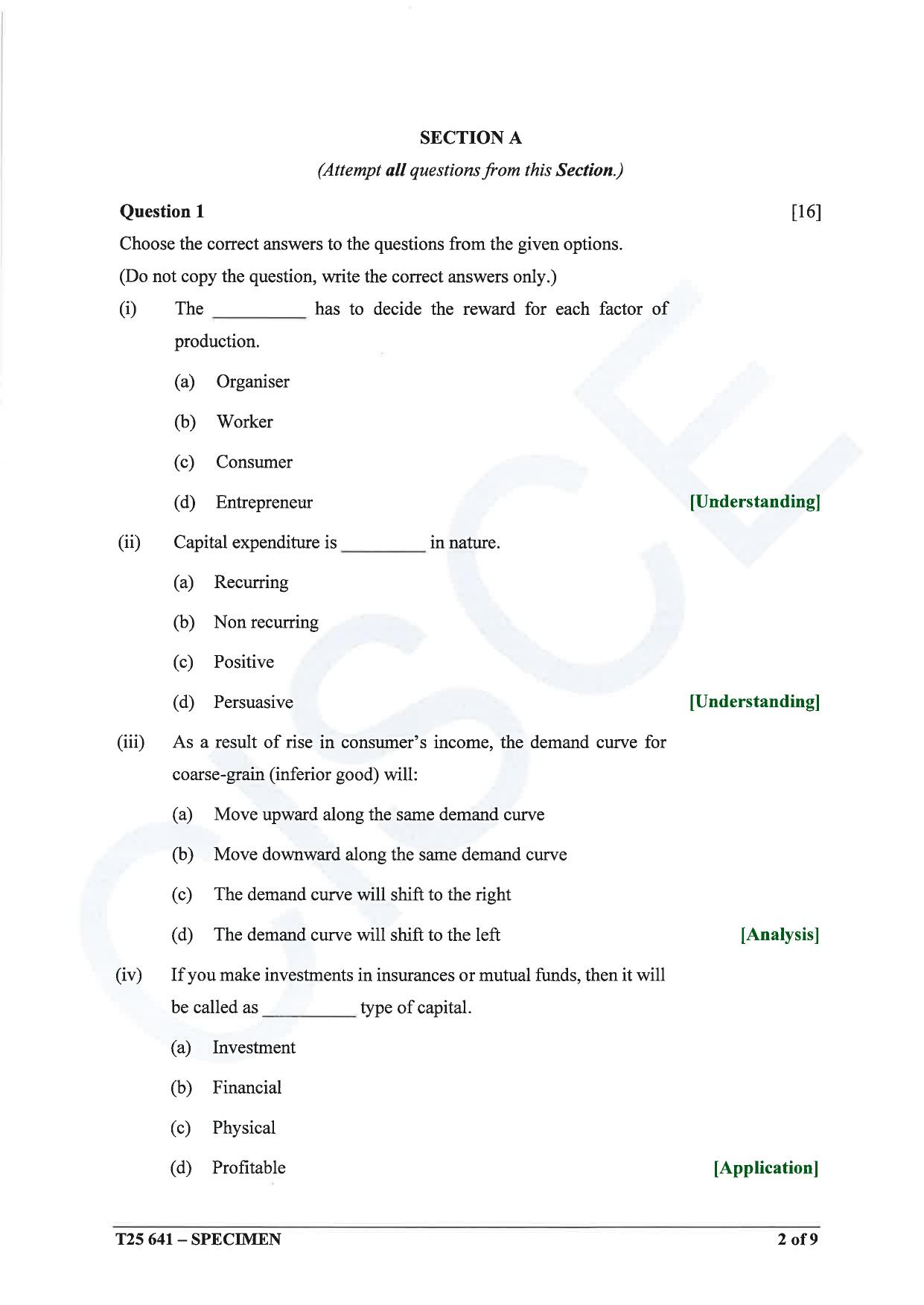 ICSE Class 10 2025 Economics (QP & MS) Specimen Paper - Page 2