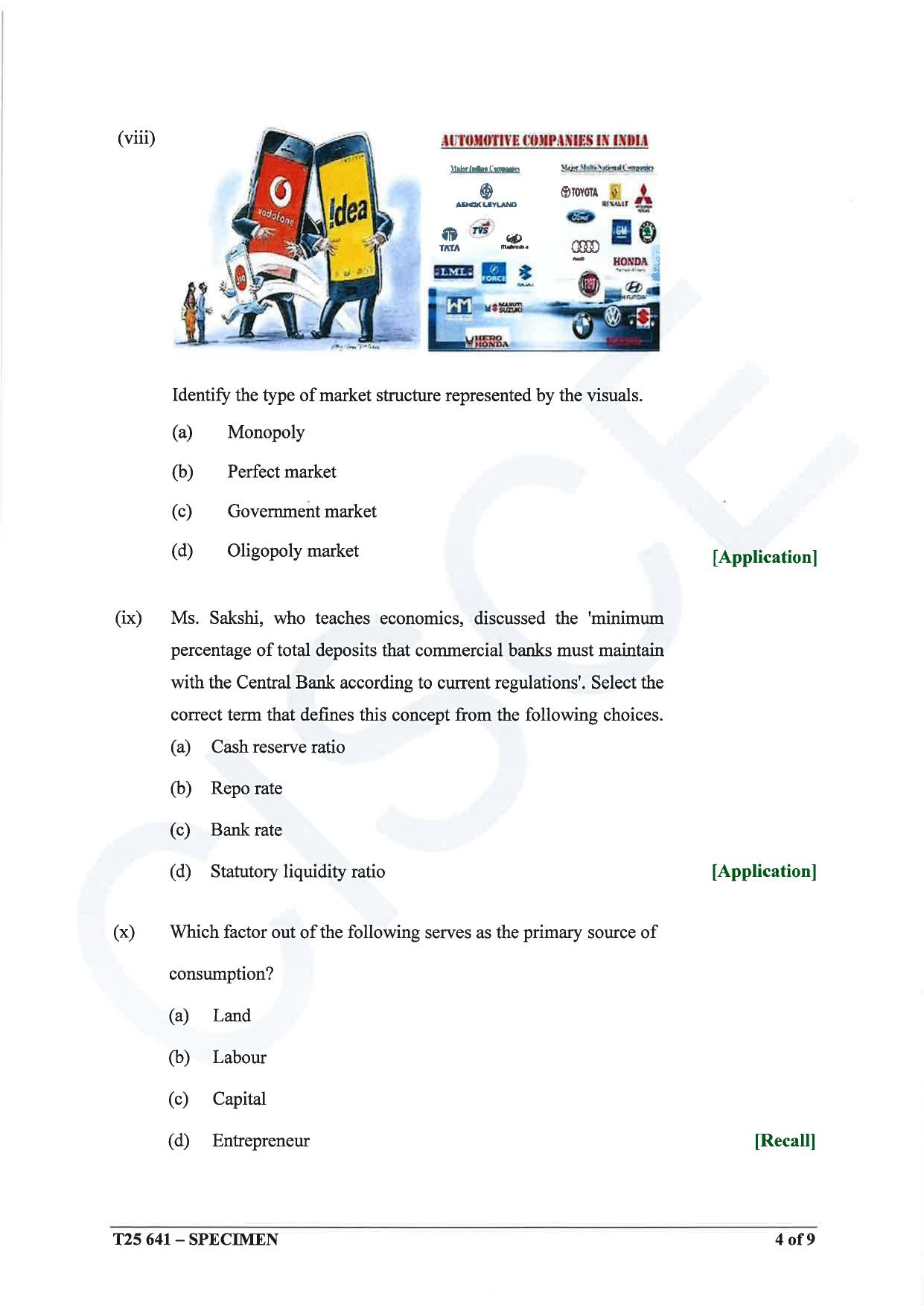 ICSE Class 10 2025 Economics (QP & MS) Specimen Paper - Page 4