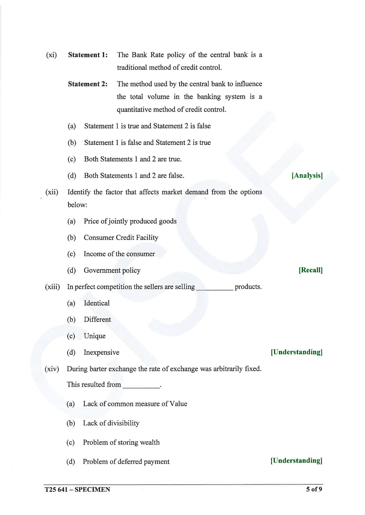 ICSE Class 10 2025 Economics (QP & MS) Specimen Paper - Page 5