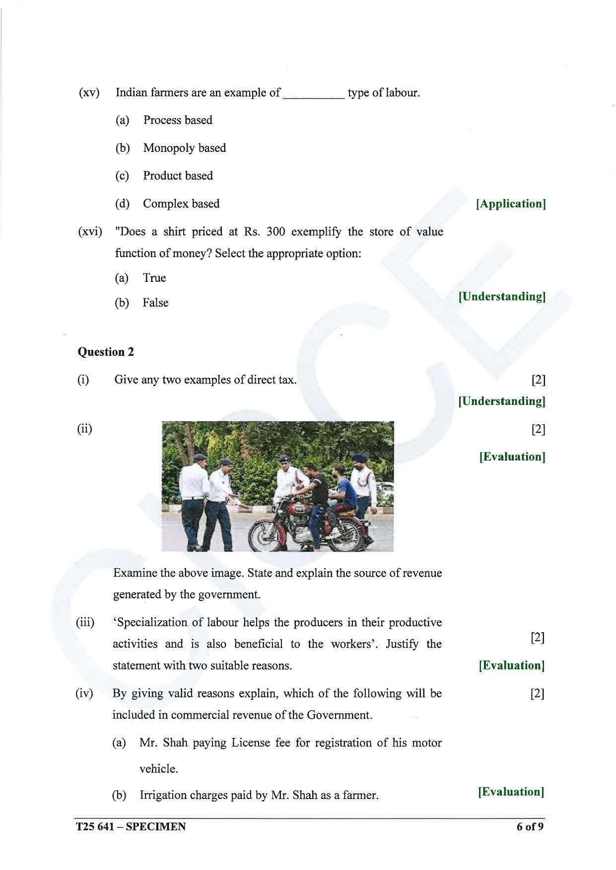 ICSE Class 10 2025 Economics (QP & MS) Specimen Paper - Page 6