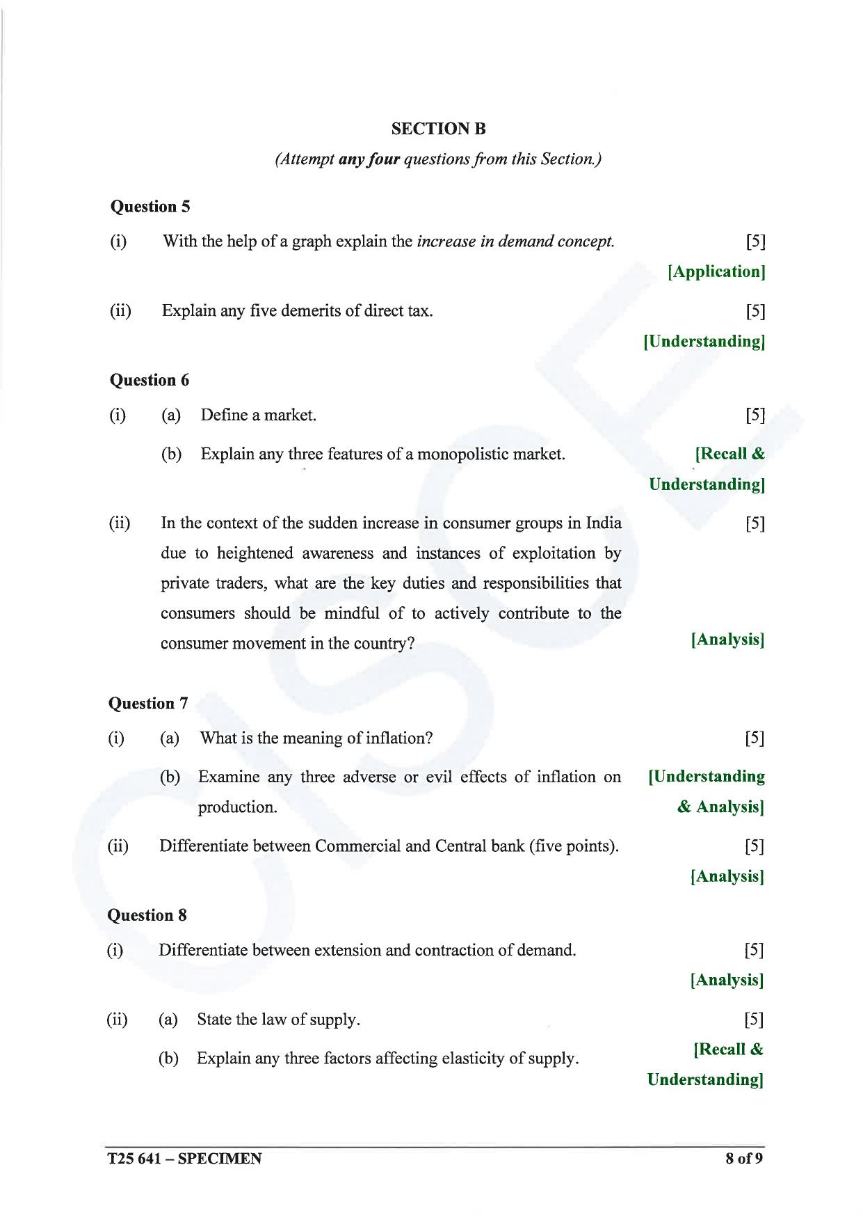 ICSE Class 10 2025 Economics (QP & MS) Specimen Paper - Page 8