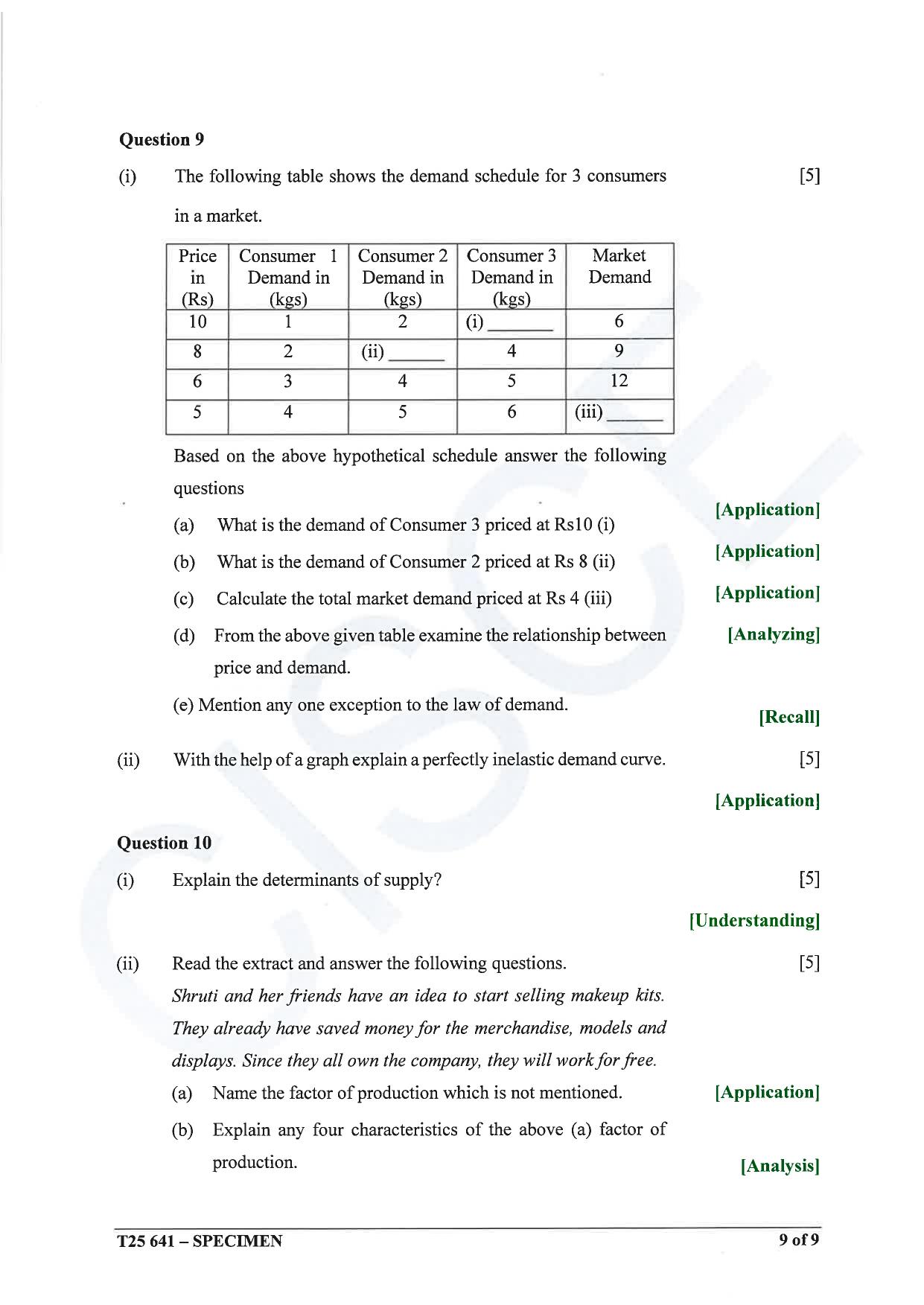 ICSE Class 10 2025 Economics (QP & MS) Specimen Paper - Page 9