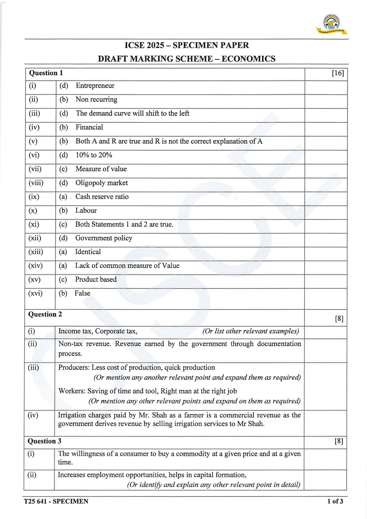 ICSE Class 10 2025 Economics (QP & MS) Specimen Paper - Page 10