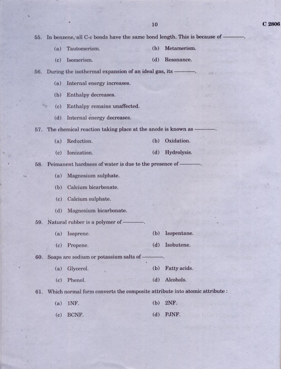 CUCAT 2021 Master of Computer Application (MCA) Question Paper - Page 10