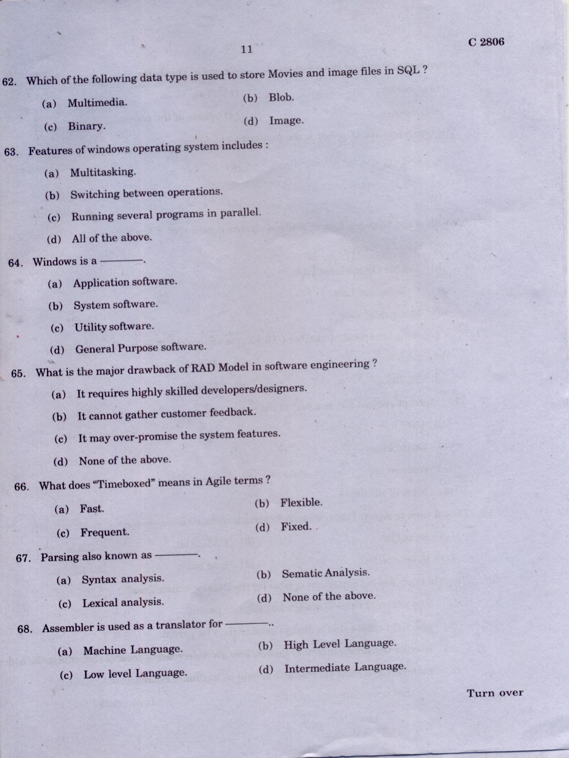CUCAT 2021 Master of Computer Application (MCA) Question Paper - Page 11