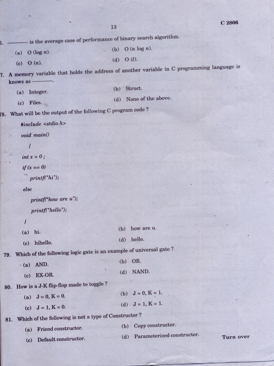 CUCAT 2021 Master of Computer Application (MCA) Question Paper - Page 13