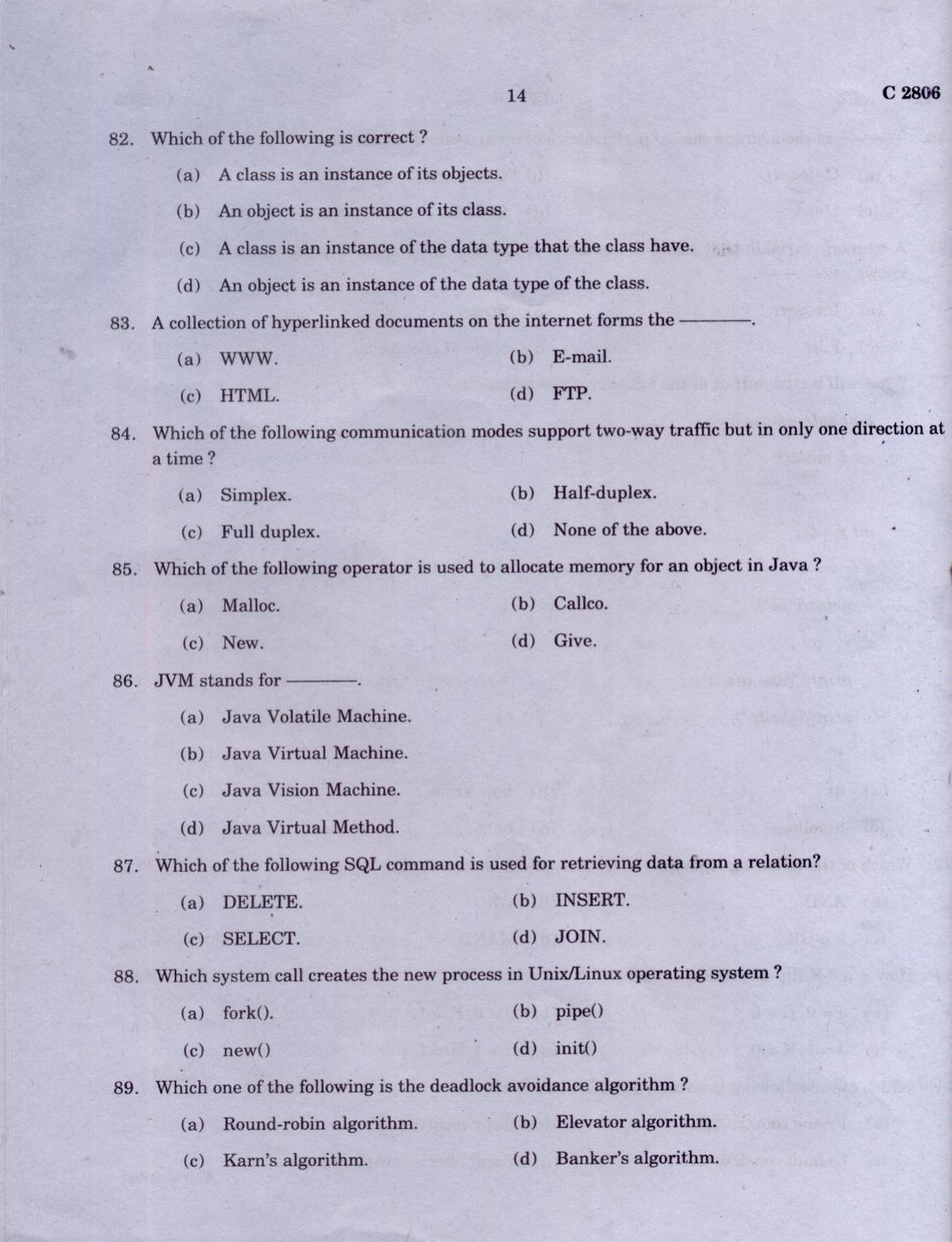 CUCAT 2021 Master of Computer Application (MCA) Question Paper - Page 14
