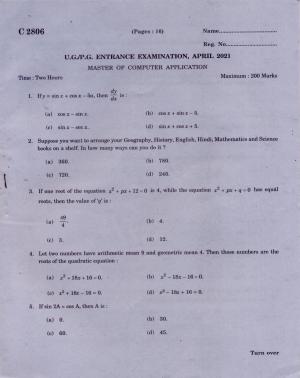 CUCAT 2021 Master of Computer Application (MCA) Question Paper